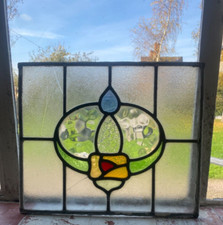 Antique Art Nouveau Stained Glass Window Panel: 1890s, Unique.
