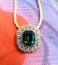 Vintage 1980s Barcs Necklace. Faux Emerald & Paste. Simulated. Gift Wrapped.
