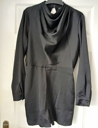 Ladies black satin high neck - black,