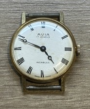 Vintage Avia 17J Gold Plated Unisex Watch, Roman Numerals - Running