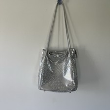 Frank Usher Silver Metallic Shoulder Handbag One Size Studded  
