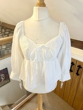 Anthropologie Beth Smocked Sweetheart Blouse White Size XS Boho Peasant Gypsy