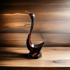 Rosewood stylised bird duck swan. Modernist sculpture, hand carve wood figurine.