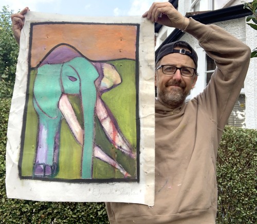 Elephant oil painting on - -,