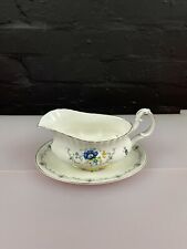 Mayfair China Argyle Fluted Gravy Boat / Sauce Jug and Stand / Drip Plate