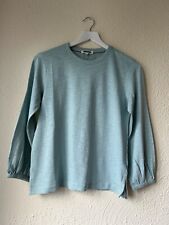 New Ex Mistral Blue Haze Gathered Cuff Cotton Crew Neck Top Sizes 8-18