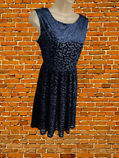 ZARA TRAFALUC UK MEDIUM NAVY VELOUR LEOPARD PRINT SLEEVELESS MINI SKATER DRESS