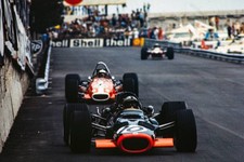 Pedro Rodriguez BRM P126 leads Silvio Moser Brabham BT24 Ford Mon- 1969 Photo