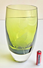 Caithness Green Etched Crystal Vase with Single Rose Design