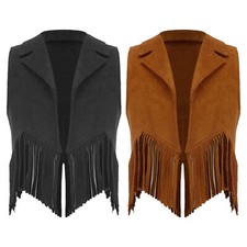 UK Girls Boys Fringed Waistcoat Western Cowboy Cowgirl Vest for Carnival Party