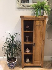 Small Rustic Oak Tall Cupboard CD/DVD Storage Cabinet 1 Door Shelves Cupboard