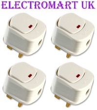 4 X 13A 13 AMP SWITCHED MAINS PLUGS WHITE RED NEON INDICATOR LIGHT
