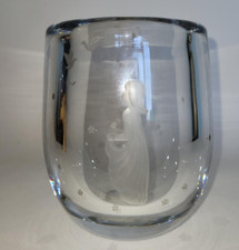 Orrefors Sven Palmqvist Signed Vase, Lady, Birds and Flowers MCM Scandi Perfect