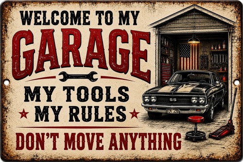 Vintage garage rules tin - vintage,