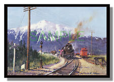 Revelstoke Depot Canada steam train caboose framed picture Cuneo free p&p UK