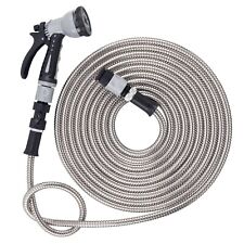 Stainless Steel Garden Hose Pipe Water Rust-Proof Kink-Free 8 Spray Gun 75FT