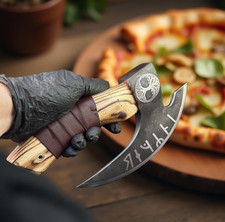 Handmade Pizza Cutting Axe  | Wood handle | Leather Sheath |