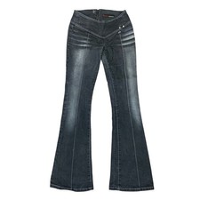 Vtg 'Luxury Miss Sixty' Dark Grey Black Whiskering Flared Denim Jeans W27" L32"