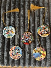 Disney Porcelain Disc Hanging Christmas Tree Decorations  / Ornaments Set Of 5