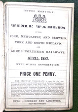 TT 1853 York ,Newcastle& North Midland  Railway Time Table + BRANCHES + MS&LR TT