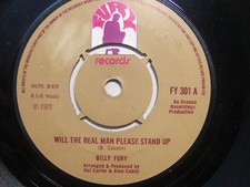 Billy Fury – Will The Real Man Please Stand Up 1972 7” Fury FY 301