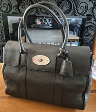 Mulberry Bayswater Handbag Dark Grey Heavy Grain Genuine Used Excellent