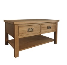 Oak Coffee Table – Baysdale Rustic Solid Wood Living Room Table with Drawers