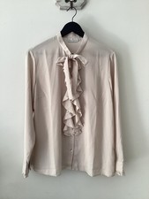 Gorgeous Ladies House of Bruar Nude Ruffled Blouse with Neck Tie, UK Size 14, Go