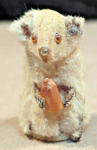 Antique real fur mouse eating - antique,