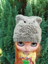 Dolls Grey Owl Hat Hand Knitted