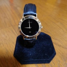 GUCCI 3000M 33mm Watch Quartz Mens Genuine Belt Black Dial Gold New Battery/Belt