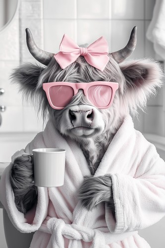 Highland cow drinking coffee - cow,