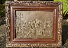 Antique Victorian Vintage Ceramic Bronze Wall Relief Plaque Pub Tavern Scene