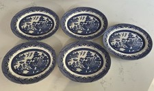 5 x Churchill Blue Willow Ironstone 12.25" Oval Steak Plates Serving Set Of 31cm