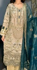 Women Indian Pakistani Wedding Outfit XL Green Beige 