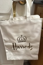 Vtg Harrods Embossed Ivory Tote Bag With Gold Writing  Heavy Duty