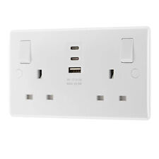 Double 13A Switched Socket with 15W USB A &  2 x C Charger Port Masterplug UK