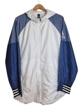 Adidas White & Blue Colourblock Windbreaker Jacket Size L