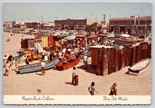 Birdseye View People Boats Dory Fish Market Newport Beach CA Postcard UNP 4x6