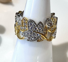 925 Sterling Silver Gold-Plated QVC Diamonique Wide Band Cocktail Ring Size O