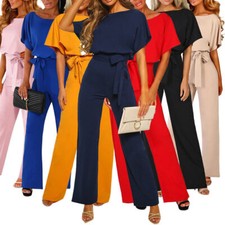 UK Womens Short Sleeve Jumpsuit Ladies Casual Boho Wide Leg Pant Rompe Playsuit