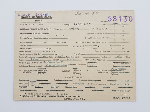 Engine record card 22932 58130 - record,