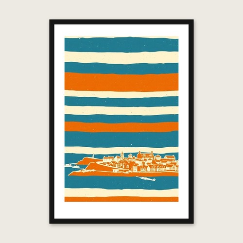 Linocut mawgan porth print - linocut,