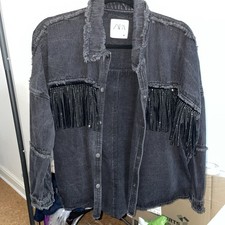 Zara Black Denim Fringe Jacket