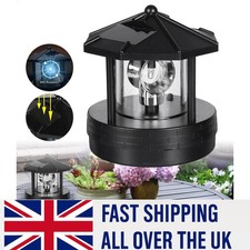 Solar-Powered Rotating LED Lighthouse Garden Beacon Tower Lamp Decoration Black