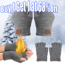 Unisex Mens Fingerless Winter Extra Warm Thermal Gloves Alpaca Wool Knit Mittens