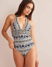 Boden Bow Detail Halter Swimsuit - Ivory Milos Bloom