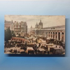 Smithfield Postcard 1910 London Old Meat Market Working Delivery Horse Waggons