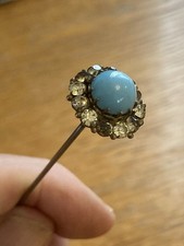 Antique Victorian Torquiose & Rhinestone Surround Hat Pin