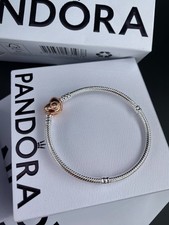 NEW Pandora Rose-Gold Heart Clasp Silver Snake chain Bracelet 20cm ALE S925